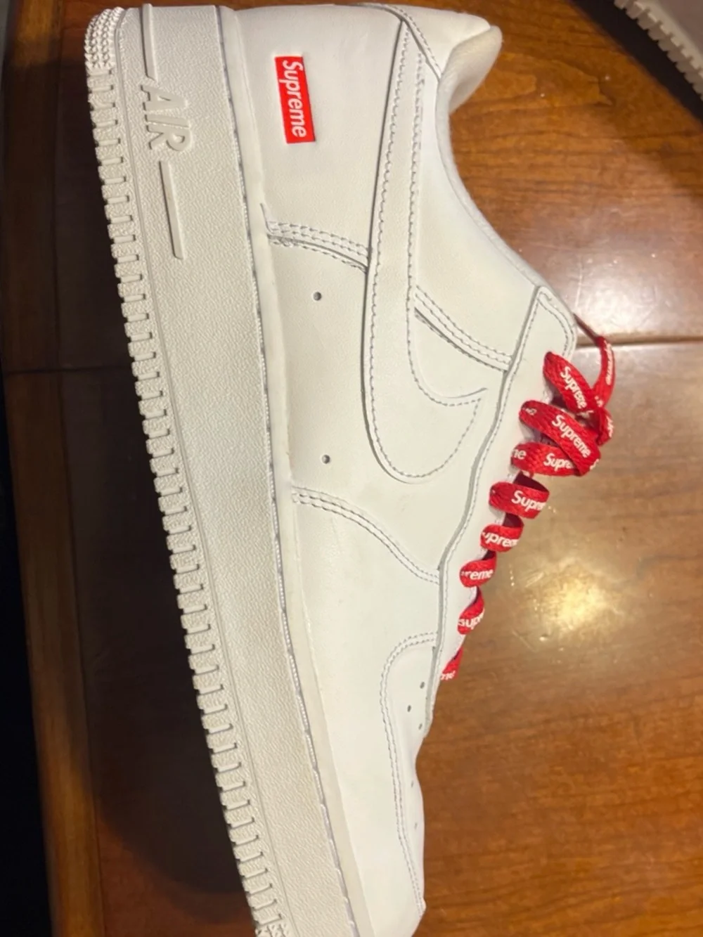 Nike men’s ' White Sneakers with Red Supreme Laces